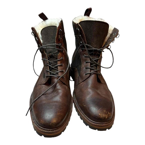 Banana‎ Republic Brown Leather Shearling Lined Lace-Up Combat Boots Mens 11M - Picture 1 of 10